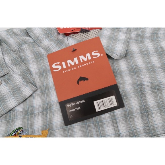 Simms Big Sky Long Sleeve XL Gray Plaid Vented Pearl Snap Western Shirt UPF 50 - Picture 3 of 12